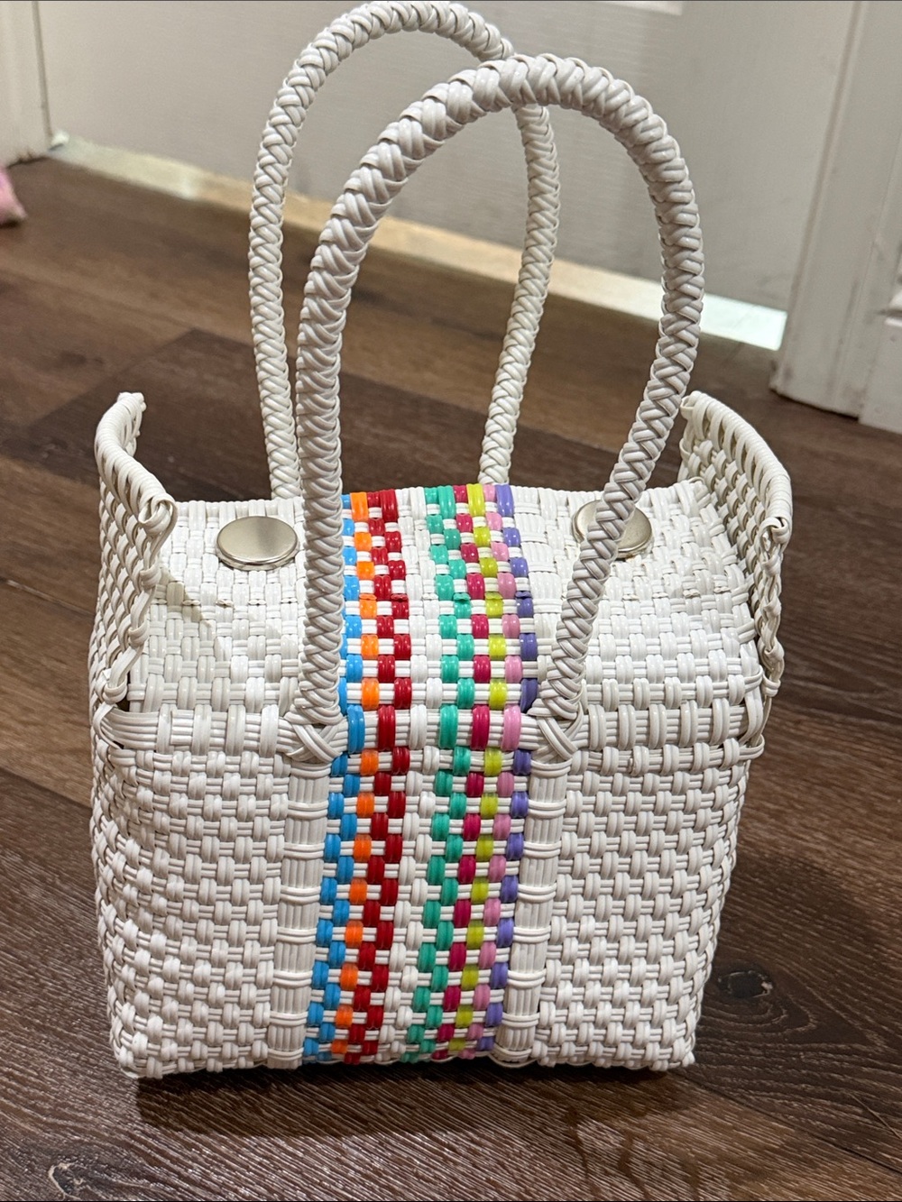 EUC handmade plastic straw bag multi color - Picture 3 of 10